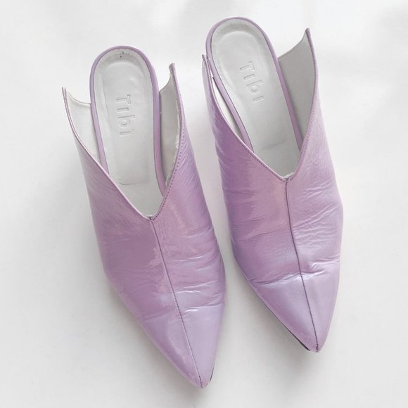 *SOLD* Tibi Jase Crinkled Patent Leather Lavender Purple Kitten Heel Mule - Picture 5 of 9